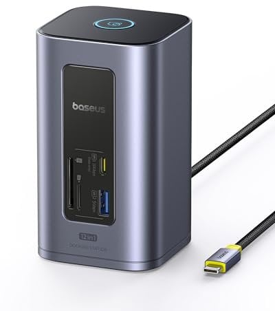 Baseus Docking Station, Nomos Air 12 in 1, Docking Station 2 Monitor con 2 * 4K HDMI, USB-A/C 10Gbps, Ethernet 1 Gbps, 100W PD, HUB USB C per Laptop Dell/HP/Lenovo/Asus/Acer/Mac