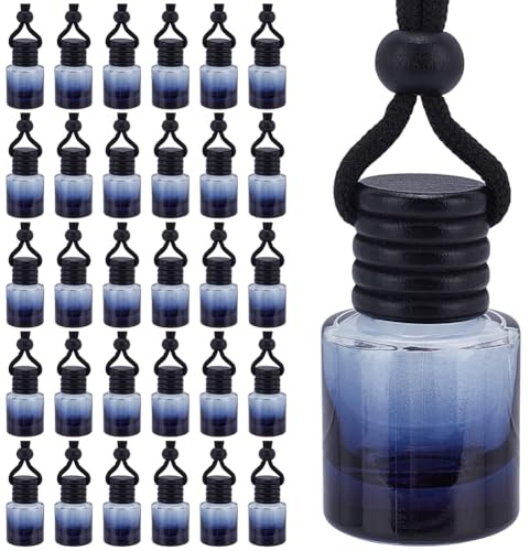 arricraft 30 Stück Hängende Auto Diffusor Lufterfrischer Glasflasche 8ML Parfüm Flasche Anhänger Dekorationen Schwarz Glas Hängen Öl Duft Flaschen Auto Ornamente Dekor