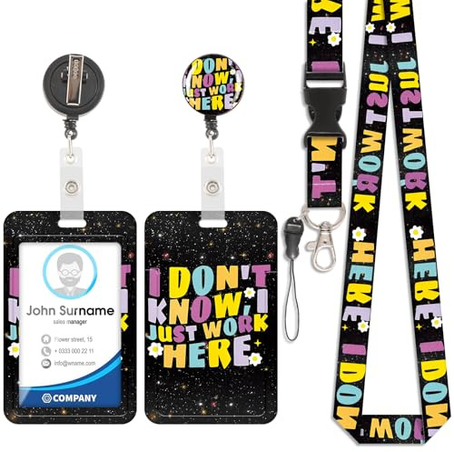 Porta Badge de Collo con Cordino, Portabadge in Plastica con Stampa, ID Badge Lanyard Card Holder, Cavo Staccabile con Clip Retrattile, Protezione Carte per Studenti e Infermiere (Stile 11)