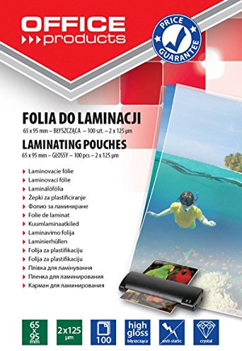 OFFICE PRODUCTS 20325835-90 Laminierfolie 65 X 95 mm, 2 x 125 micron, glänzend, 100 Stück, transparent