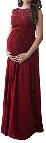 DAY8 Robe Femme Enceinte Sexy Grande Taille été Maxi Jupe Robe Femme Enceinte Photographie Mousseline Longue Soirée Robe Maternité Grossesse Dentelle Femme Vetements Chic Pas Cher (L, Rouge)