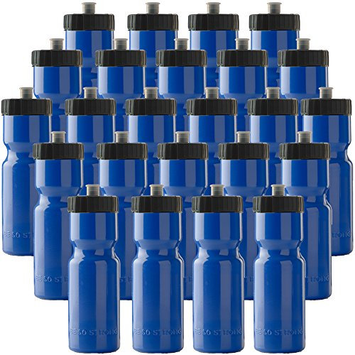 50 Starke Sport Wasser Flasche drücken Bulk Pack – 24 Flaschen – 22 Oz BPA-frei einfaches Öffnen Push/Pull Cap – Made in USA By, blau