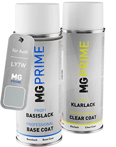 MG PRIME Autolack Sprühdosen Set für Audi LY7W / Y7W / 5B Lichtsilber Metallic/Light Silver Metallic Basislack Klarlack Spraydose 400ml