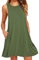 OMZIN Damen Ohne Arm Vest Kleid mit Taschen T-Shirtkleid Rund Ausschnitt Tägershirt, L, Tasche-armeegrün