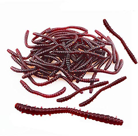 Senven Künstlicher Regenwurm, Biomimetic Soft Silicone Regenwurm Köder Wurm Angelköder Simulation Rote Würmer Kunststoff Grün Umwelt Starke Versuchung Köder Gefälschte Rotwurm - Medium 100Pcs