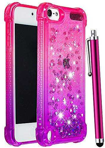 CAIYUNL Schutzhülle für iPod Touch 7. Generation, Touch 6. / 5. Generation, für Mädchen, Frauen, Kinder, Glitzer, glitzernd, glänzend, flüssig, schwimmend, transparent, TPU, für iPod 7/6/5, Rosa/Lila