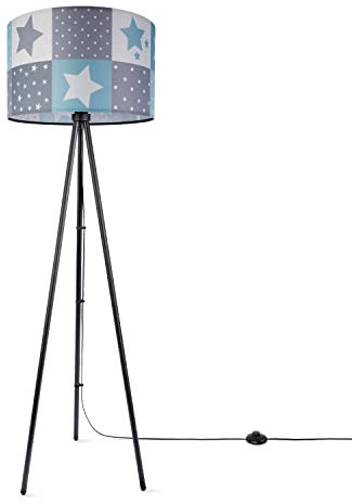 Paco Home Stehlampe Kinderzimmer Lampenschirm Rund Stofflampe Stehleuchte Dreibein Baby Bunt E27 Kariert Stativ