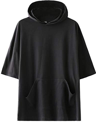 KENAIJING Herren Kurzarm Hoodie Freizeit T Shirt mit Kapuze Herren Sweatshirt Short Sleeve Kapuzenshirt (Schwarz, 3XL)