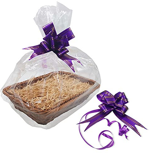 30 x 20 CM Hamper Baskets for Gifts, 1 Pack of Basket Kit with Purple Ribbons for Gift Wrapping, Cellophane Bag and Shredded Paper