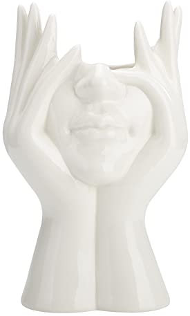 Plcnn Half Face Ceramic Vase 8 Inch White Girl Head Vase, Modern Sculpture White Planter Pot for Home Living Room Office Table Centerpiece Decor, 3.9 x 3.9 x 8.2 inch