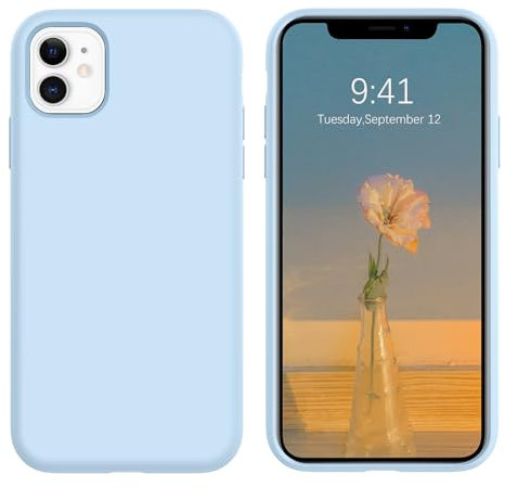 DOMAVER Coque iPhone 11 Silicone Liquide, iPhone 11 Case avec Doublure en Microfibre, Housse Téléphone Douce Fin, Antichocs de Qualité Militaire, Bleu Ciel