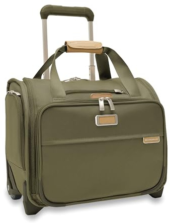 Briggs & Riley 2-Wheel Cabin Bag - Carry On Luggage for Travel, Suitcases with Wheels, Softside Rolling Bag for Men & Women, Interlocking Handle, Self-Repairing Zipper - Baseline Collection, Olive