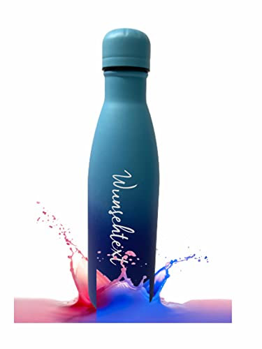 Personalisierbare Trinkflasche aus Edelstahl | Perfekter Begleiter für Sport, Schule, Outdoor Aktivitäten | Lasergravur von Wunschtext und Wunschmotiv | 0,5 l (Hellblau-blau)