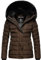Navahoo Damen warme Winter Steppjacke mit Abnehmbarer Kunstfell-Kapuze Milianaa Dark Choco Gr. M
