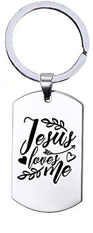 Schlüsselanhänger Edelstahl - Jesus Loves Me, silberfarben