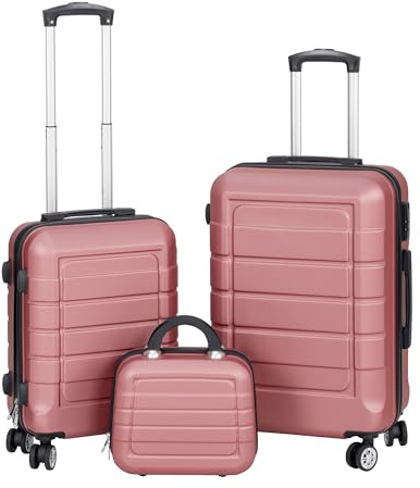 T-LOVENDO.ES Juego o Set de 3 Maletas de Viaje - 4 Ruedas Dobles giratorias - Neceser - Maleta de Cabina - Equipaje de Mano - Cerradura TSA - Ligeras - ABS - Resistentes - Ligeras - Asa telescópica