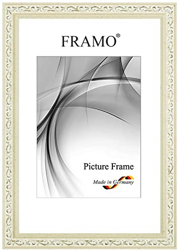 FRAMO Barock Bilderrahmen 30 x 40 cm aus Massivholz | Creme-Weiß Gold | Farbe/Größe wählbar | Retro Vintage Antik Rahmen N°092