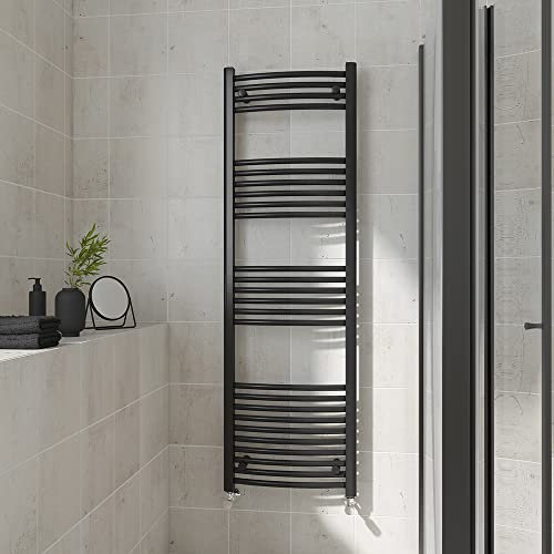 Warmehaus Curved Heated Towel Rail Black Bathroom Ladder Style Radiator Central Heating 1600x500mm