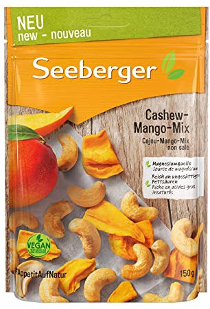 Seeberger Cashew-Mango-Mix/knackig-fruchtige Mischung aus Cashewkernen und Mangostücken, glutenfrei, vegan (12x150g)