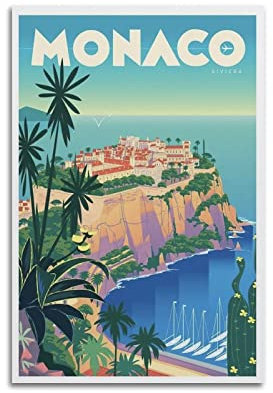 YIBIN Vintage-Poster für Monaco-Poster, dekoratives Gemälde, Leinwand, Wandposter und Kunstbild, modernes Familien-Schlafzimmer, Dekoration, Poster, 50 x 75 cm