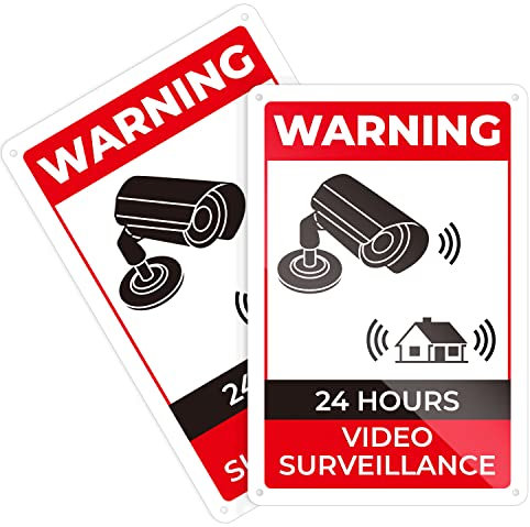 K&F Concept 2-Pack 24 Hour Video Surveillance Signs,Metal Warning Safety CCTV Sign,20cm x 30cm Reflective Aluminum CCTV Operation,Security Camera Recording Sign,Easy to Mount w/ 4 Pre-Drilled Holes