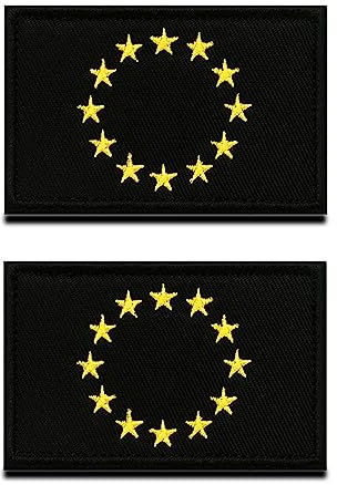 2 St.Schwarz Europäische Union Flagge Patch, EU Abzeichen, Europa Flaggen Emblem Bestickter Aufnäher mit Verschluss, Militär Bänder für Kleider Jacke Rucksäcke Custom
