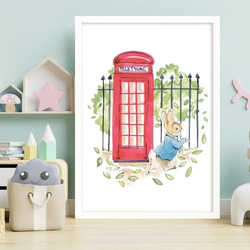 Themed Peter Rabbit Print - Peter Telephone Box Nursery Wall Art (A3-29.7cm x 42cm)