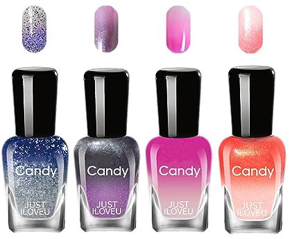 Colorful Nail Polish - Quick Drying Long-Lasting Nail Varnish - Color Changing Temperature Control Nail Polish Home Nail Art Design - Without Use UV Lamp (4PCS Glitter Color Type)