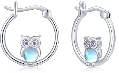 Eulen Geschenke für Frauen 925 Sterling Silber Eulen Ohrringe Eule Creolen Mondstein Schmuck Geschenk für Kinder Damen Mädchen