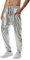 Herren Metallisch Hip-Hop Jogginghose - Silber Nightclub Hose Mit Wet-Look - Glänzende Sweatpants Mit Pailletten für Casual Night (Silver, XXL)