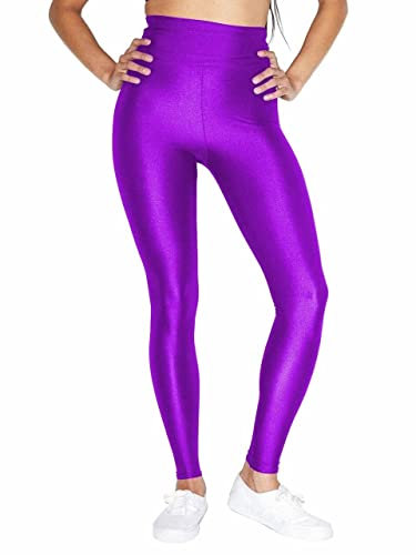 BSBAAA FASHIONS® Leggings da discoteca da donna, a vita alta, metallizzati, lucidi, effetto bagnato, comodi, elasticizzati, per feste anni '80, taglie forti 8-18, Viola, 40-42