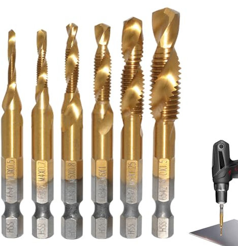 Set di Punte per Trapano, Set di Punte per Trapano | Maschio per fresatura di filetti con Codolo Esagonale | Kit di Utensili per Maschi a Vite da 6 Pezzi Trapano Combinato e Maschi ad Alta