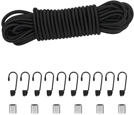 Expanderseil Gummiseil 6mm 10m Schwarz, Elastisches Expanderseil Gummischnur Gummikordel Gummiband Planenseil Spannseil mit Haken Zubehör DIY Wohnwagen Fracht Handwerk Rack (schwarz, 6mm*10m)