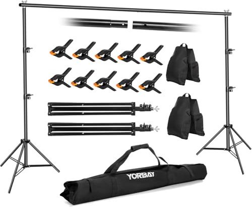 Yorbay Hintergrund Ständer Verstellbarer Hintergrundsystem mit 10 Hintergrundklemmen und 2 Sandsack 1 Tragetasche, Fotohintergrund Ständer für Fotostudio Porträt Produktfotografie (2x3m)