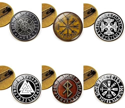 Floatdream 6 Stück Wikingerstil Broschen, Bronze, Handgemacht, Kompass, Unisex