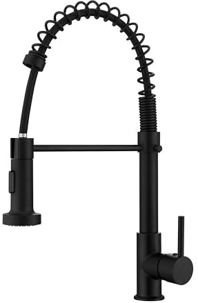 WAWJN Küchenarmatur 304 Edelstahl Küchenhahn Ausziehbar Bleifrei Mit 360° Drehung Spülenarmatur für Küche, Einfache Installation Und Hochwertiger Wasserstrahl (Matt schwarze)