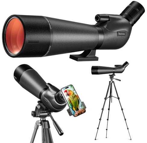 Nexiview 25–75 x 80 HD Spektiv mit 162,6 cm Stativ und verbessertem Handy-Adapter, klares Bild mit BAK4-Prismen-Spektiven für Zielschießen, Vogelbeobachtung, Jagd, Wildtierbeobachtung (schwarz)
