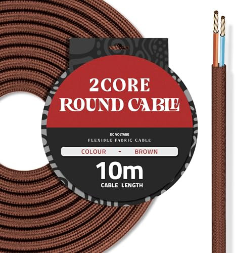 DC VOLTAGE 10M Dark Brown Vintage 2 Core Round Cable Fabric Cloth Covered Electrical Wire, 32.8FT 2 Conductors 18 Gauge textile electric cable Wire coated colored vintage for Lighting DIY Project