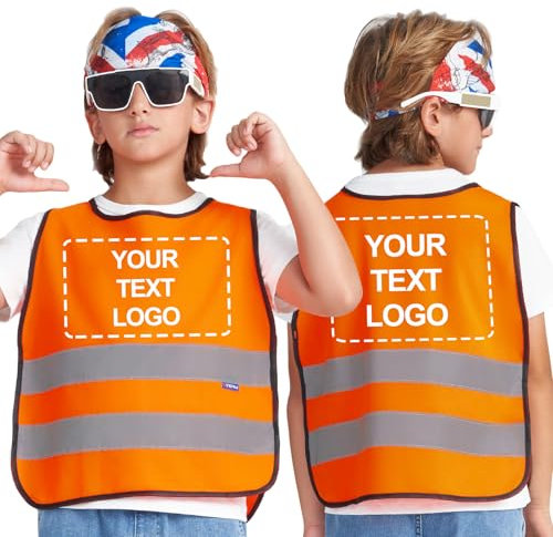 AYKRM Kinder Warnweste mit Reflektoren - Universal Größe für Kinder 2-5Y - Orange Sicherheitsweste zum Bedrucken
