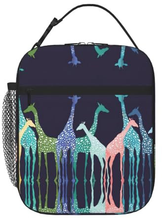 SDFHU Colorful Giraffe Fans Lovers Print Unisex Beach Insulated Cooler Lunch Bag For Work, Travel 8x4x 10in Lunch Boxes