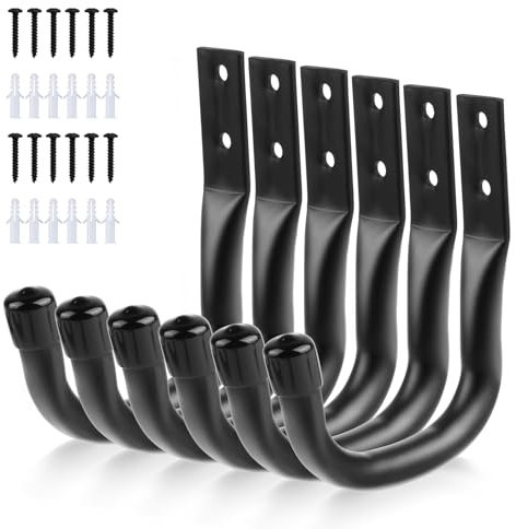 HOTUT Ganchos para Colgadores de Garaje, 6PCS Ganchos en J resistentes, Ganchos de Almacenamiento, Gancho Bicicleta Pared, Gancho pared de Garaje Resistentes Para Almacenar Escaleras
