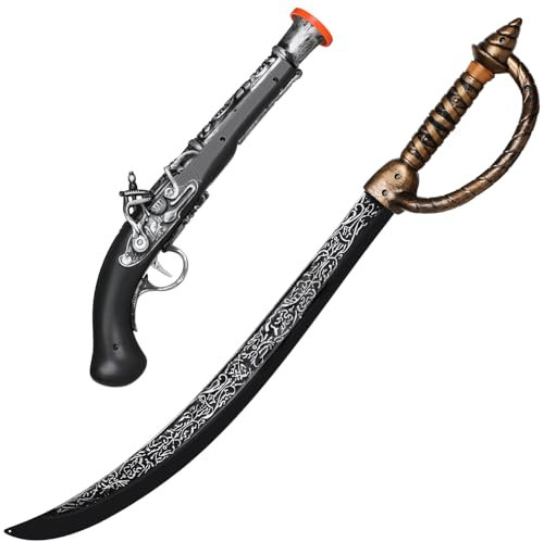 Spinosaurus 2 Stück Piraten Schwert Satz for Kinder Lang Plastik Schwert Piraten Captain Zubehör Pirate Kostüm Accessoires for Karneval,Halloween,Fasching,Mottoparty