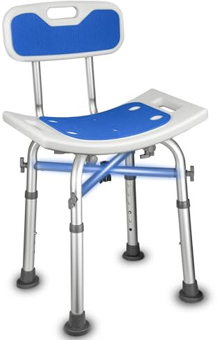 Duschstuhl für Senioren, Duschsitz mit Sicherheits-Quersteg-Design, Duschstuhl mit Rückenlehne, Badestuhl für Senioren, 6 duschhocker höhenverstellbar,Tragfähigkeit von 180 kg