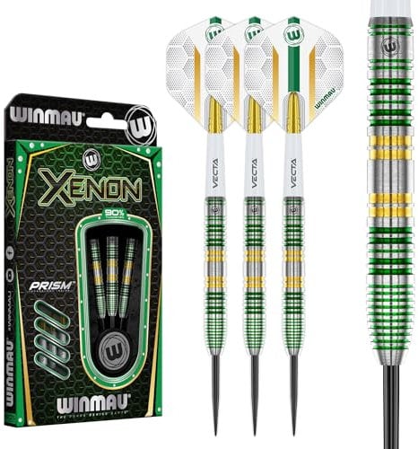 WINMAU Darts Xenon 25g 90% Professionelles Wolfram Dartpfeile-Set mit Stahlspitze mit Dart Flüge und Dartschäfte