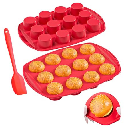 12Cup Silikon Muffinförmchen, Cupcake Form Backform mit Griff für Kuchen Muffins, Brownies, Pudding, Ei Bites, Leichtes Lösen der Backform für Muffins mit einem Spatel