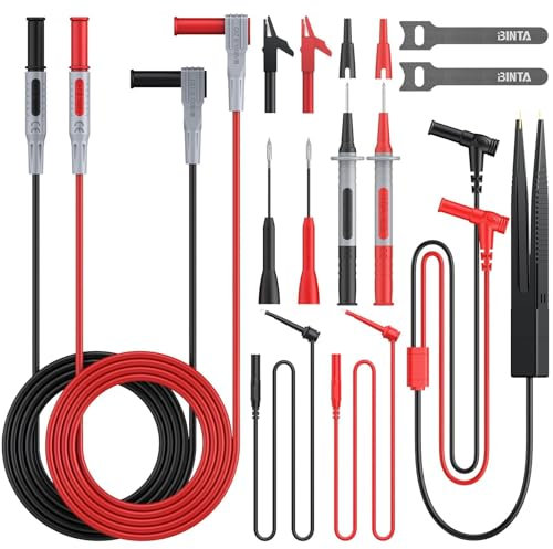 BINTA Silicone Multimeter Test Leads Set with Insulated Test Leads, Alligator Clips, Test Hooks, Test Probes, Test Tweezers, Professional Lead Kit for Digital Multimeter Testing CATII 1000V/ 19A