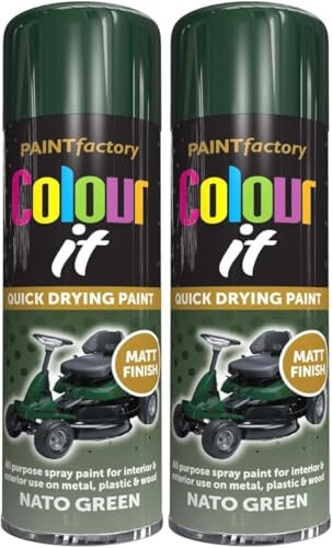MIXEL Nato Green Matt Spray Paint, Quick-Drying, Easy-To-Use, DIY Projects, Crafting, Ideal For Metal, Wood, Plastic, Automotive, Indoor And Outdoor Use, 250ml, (2 Pcs)