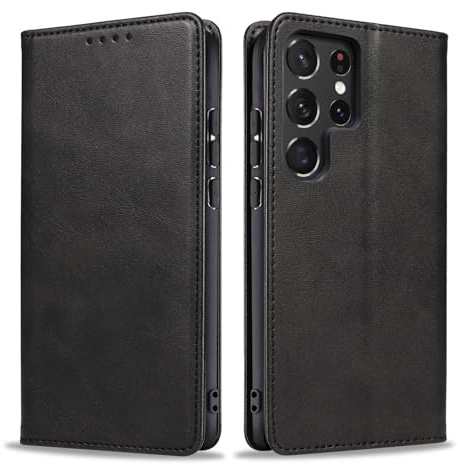 LBH Handyhülle Smartphone-Hülle für Samsung Galaxy S24 Ultra Klapphülle Magnetverschluss Kartenfächer Geldfach Standfunktion Case Etui Rundumschutz Schutzhülle Schwarz