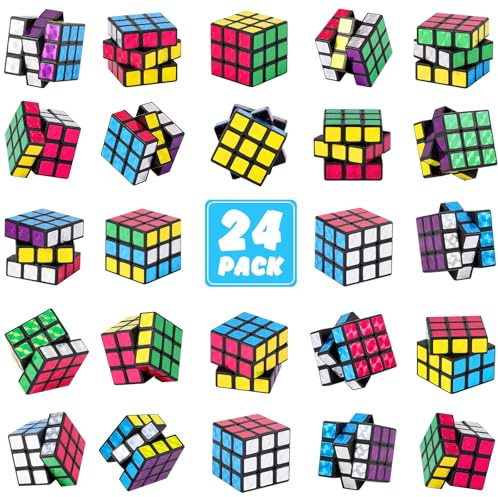 24 Stück Mini Zauberwürfel Bulk, Holografische 3x3 Puzzle Würfel (3 cm), Stressabbau Spielzeug, Geburtstagsgeschenk Kinder, Partygeschenke, Schulbelohnung, Weihnachtsfüller