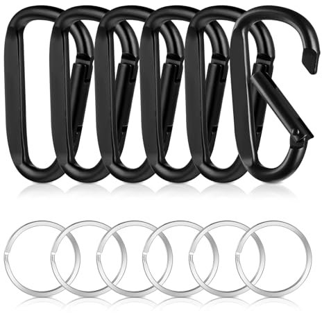 Tyqour Lot de 6 mousquetons à vis de 6,7 cm - Noir - Avec 6 porte-clés ronds - En aluminium - Pour hamac, porte-clés, pêche, accessoires de camping